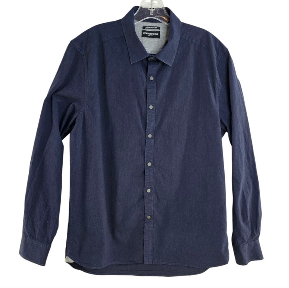 Kenneth Cole New York Long Sleeve Metal Snap Button Up Shirt Large
